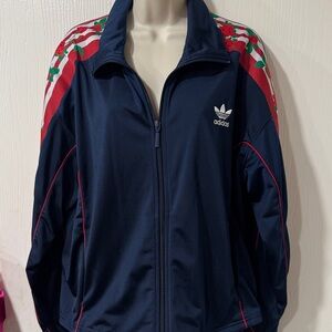 Adidas Dark Blue Jacket with Red Floral Design